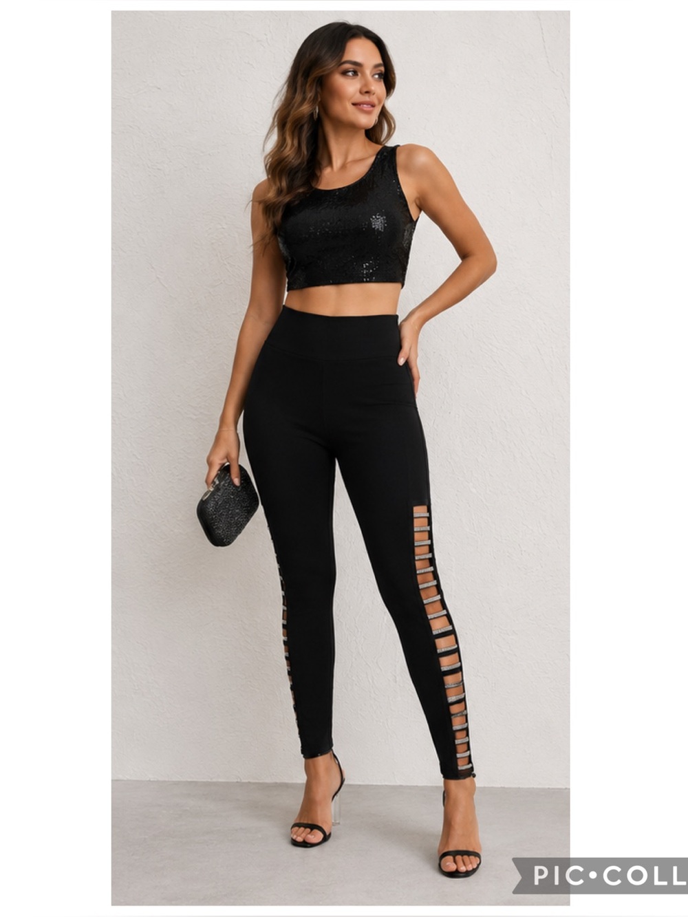 Bling Is A Color Black Rhinestone Cutout Leggings Size 6 Glam Party